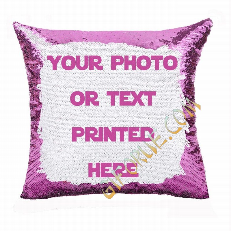 Awesome Custom Sequin Cushion Cover Personalized Gift Photo Text Pillow - Click Image to Close